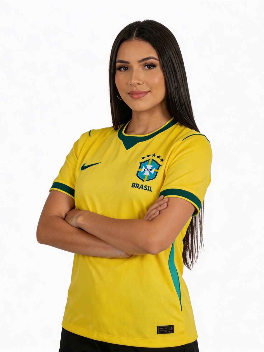 Nike Women's Yellow Brazil Soccer Jersey with Green Trim
